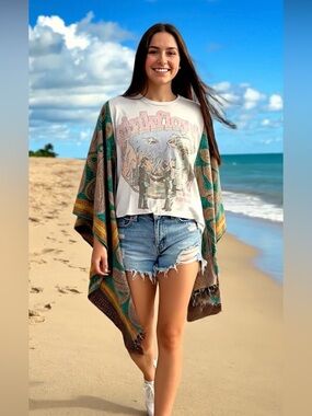 PINK FLOYD Reworked Band Tee Poncho Style Pockets Oversized Granny D Originals